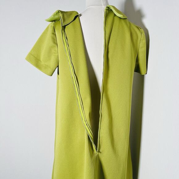 Vtg 60's MOD Go-Go Lime Green Poly Double Knit Dagger Collar Mini Dress Medium - Picture 8 of 16